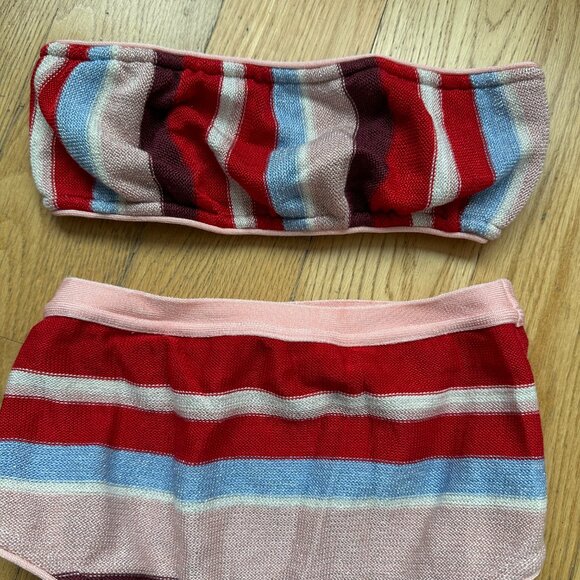 Suboo Two Piece Bikini Swimsuit Multicolored Stripes Knit High Waist Strapless - Picture 5 of 7